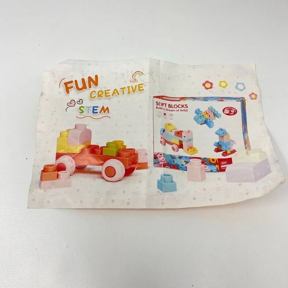Abbabby Soft Building Block Set for Toddler Preschool Toy 63 Pieces Pastel